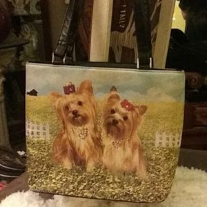 Yorkie cloth purse gemstones double handle handbag